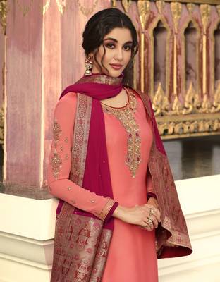 Dark Peach Embroidered Georgette Salwar 3