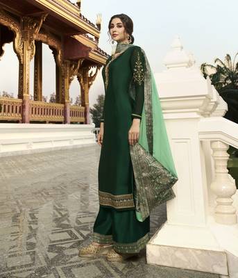 Dark Green Embroidered Georgette Salwar 2
