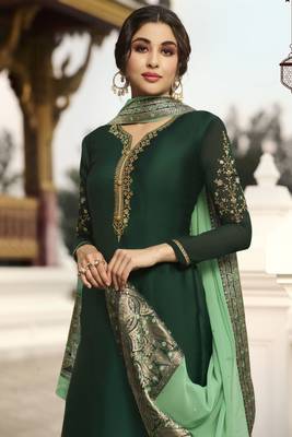 Dark Green Embroidered Georgette Salwar 3