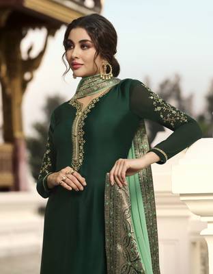 Dark Green Embroidered Georgette Salwar 4