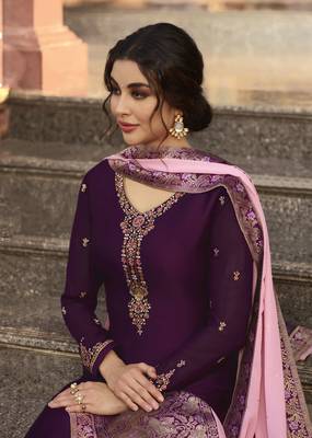 Dark-Purple Embroidered Georgette Salwar 3