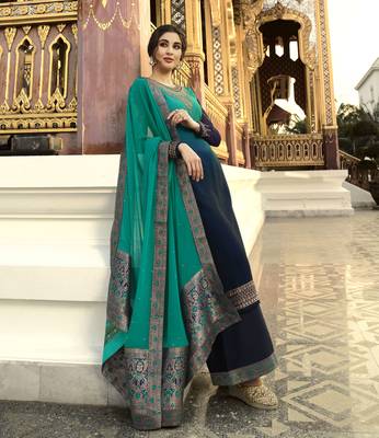 Turquoise Embroidered Georgette Salwar 2