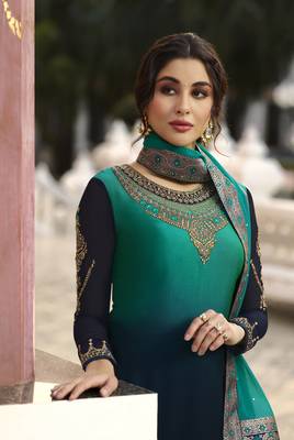 Turquoise Embroidered Georgette Salwar 3