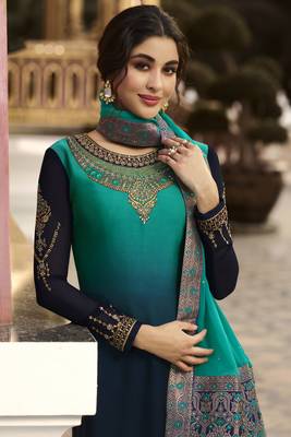 Turquoise Embroidered Georgette Salwar 4
