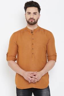 Brown plain pure linen men-kurtas