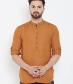 Brown plain pure linen men-kurtas
