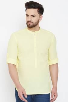 Yellow plain pure cotton men-kurtas