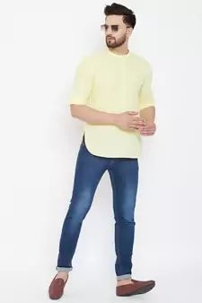 Yellow plain pure cotton men-kurtas