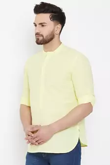 Yellow plain pure cotton men-kurtas