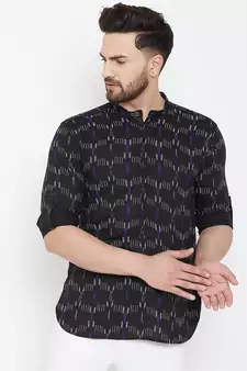 Black plain pure cotton men-kurtas