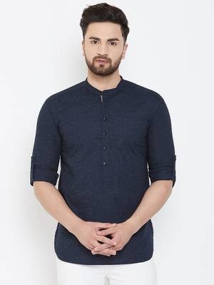 Blue plain pure cotton men-kurtas 1