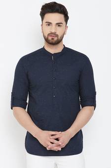 Blue plain pure cotton men-kurtas