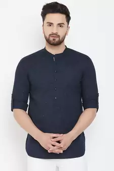 Blue plain pure cotton men-kurtas