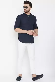 Blue plain pure cotton men-kurtas