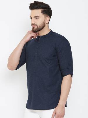 Blue plain pure cotton men-kurtas 4