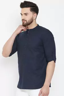 Blue plain pure cotton men-kurtas