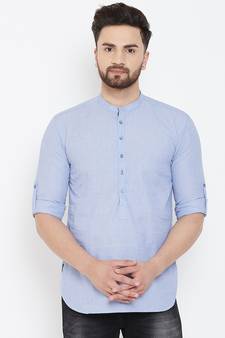 Blue plain pure cotton men-kurtas
