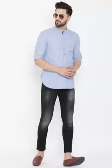 Blue plain pure cotton men-kurtas