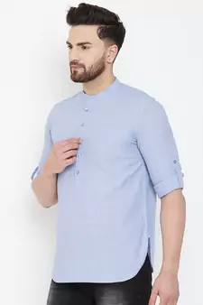 Blue plain pure cotton men-kurtas