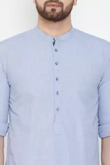 Blue plain pure cotton men-kurtas