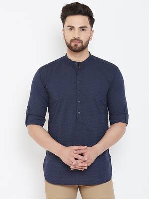 Blue plain pure cotton men-kurtas 1