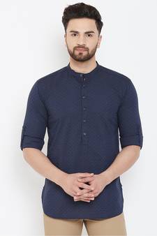 Blue plain pure cotton men-kurtas