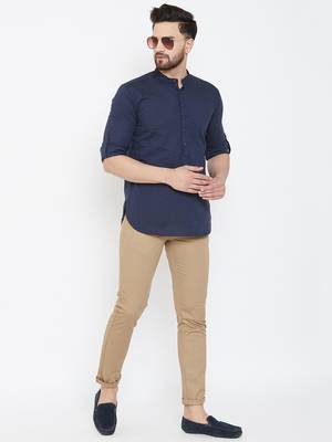 Blue plain pure cotton men-kurtas 2