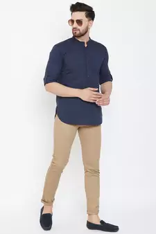 Blue plain pure cotton men-kurtas