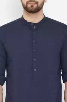 Blue plain pure cotton men-kurtas