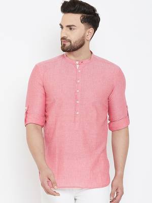 Pink plain pure cotton men-kurtas 1