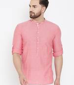 Pink plain pure cotton men-kurtas