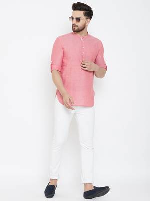 Pink plain pure cotton men-kurtas 2
