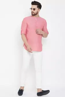 Pink plain pure cotton men-kurtas