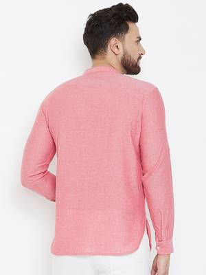 Pink plain pure cotton men-kurtas 3