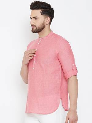 Pink plain pure cotton men-kurtas 4