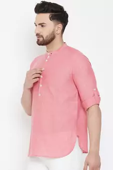 Pink plain pure cotton men-kurtas