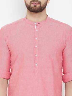 Pink plain pure cotton men-kurtas 5