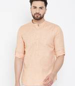 Pink plain pure linen men-kurtas