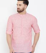 pink plain pure linen men-kurtas