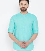 Turquoise plain pure linen men-kurtas
