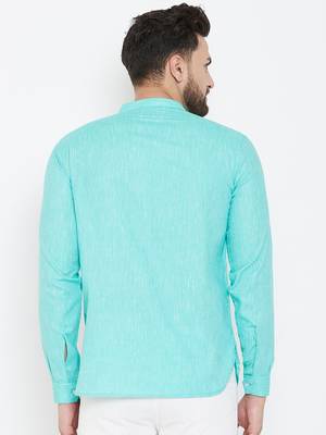 Turquoise plain pure linen men-kurtas 3