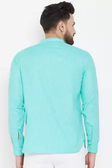 Turquoise plain pure linen men-kurtas