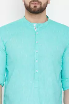 Turquoise plain pure linen men-kurtas