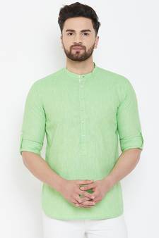 Green plain pure cotton men-kurtas