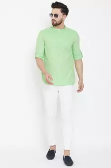 Green plain pure cotton men-kurtas