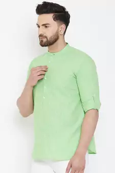 Green plain pure cotton men-kurtas