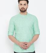Green plain pure linen men-kurtas