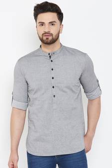Grey plain pure cotton men-kurtas