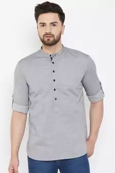 Grey plain pure cotton men-kurtas