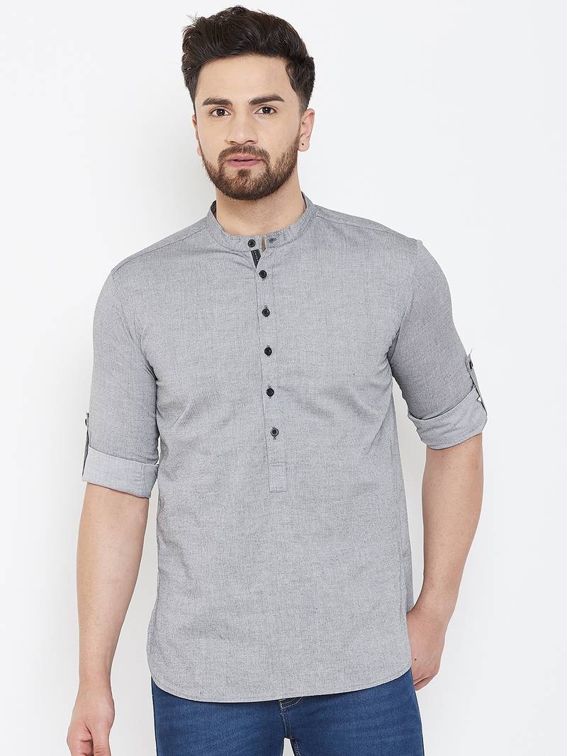 Grey plain pure cotton men-kurtas